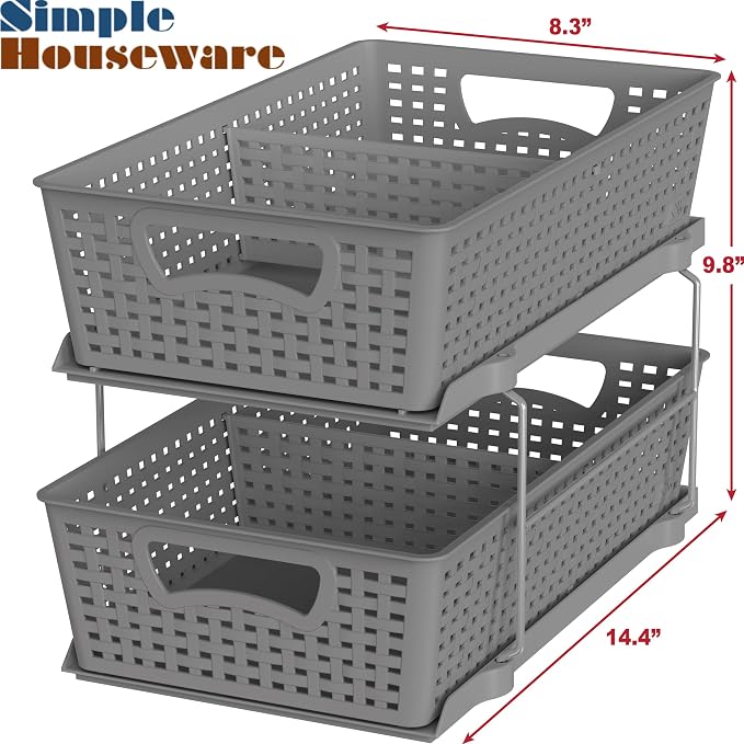 Simple Houseware 2 Tier Bathroom Organizer Tray Pull-Out Sliding - Image 2