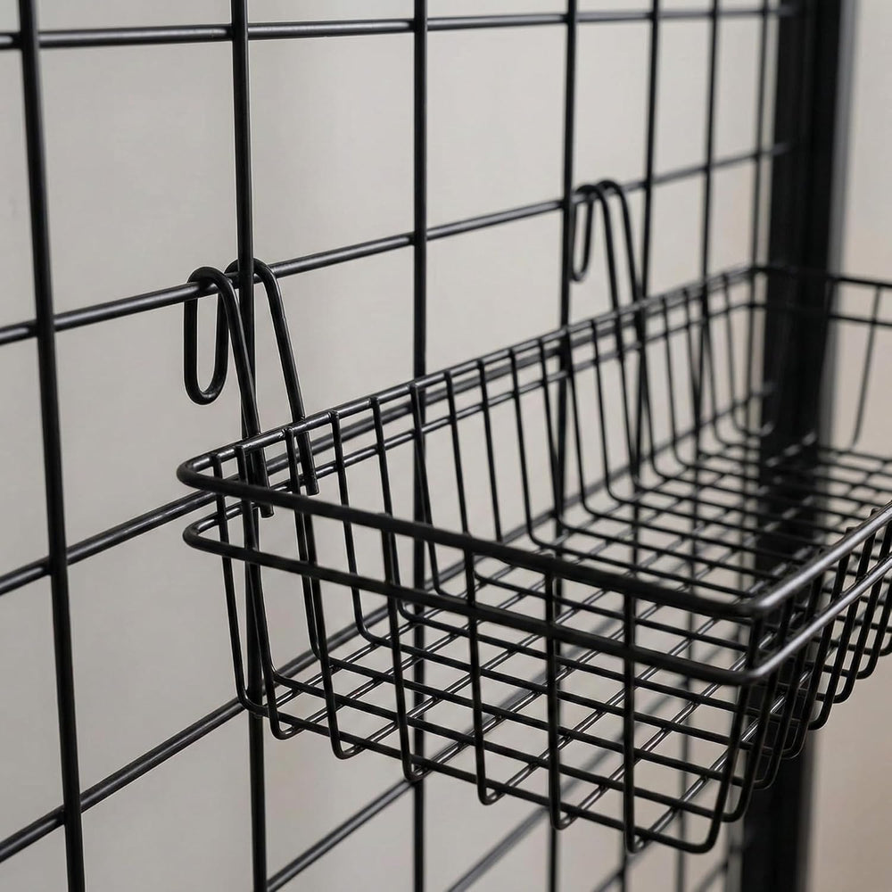 ANZOME Grid Wall Baskets, 4 Pack Black Wire Mesh with Hooks