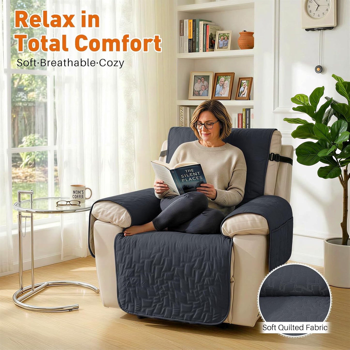 100% Waterproof Recliner Chair Covers,Non-Slip Chair Cover Dog Furniture Protector Recliner Covers Washable Slipcover with Pocket,Elastic Straps for Pets,Dogs,23.6",Dark Gray