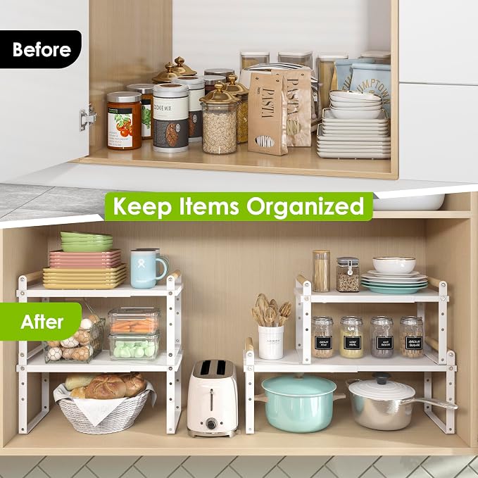 DOLALIKE Expandable kitchen Countertop Organizer, Stackable Cabinet Shelf - Image 3