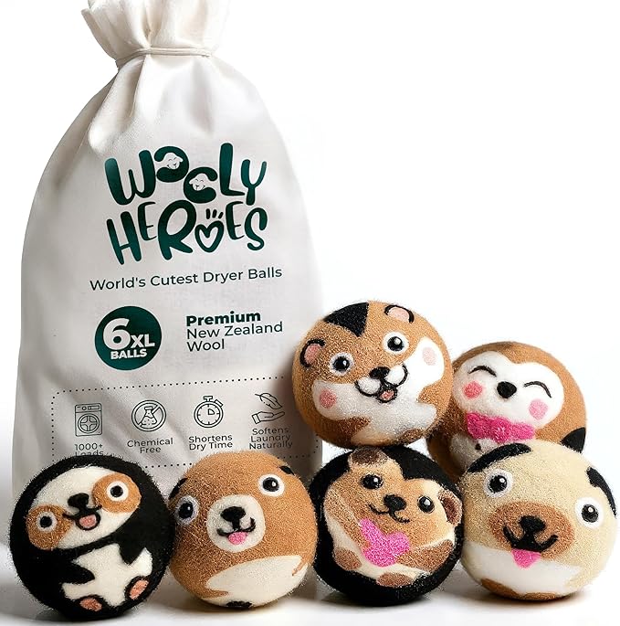 No More Dryer Sheets! Reusable Wool Dryer Balls XL 6-Pack by WOOLYHEROES