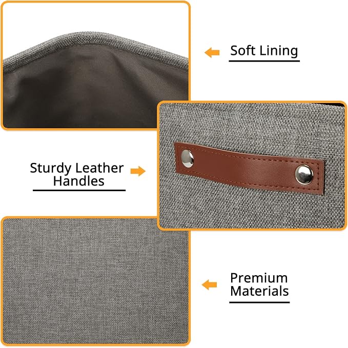 DULLEMELO Grey Storage Baskets for Organizing 2 Pack 16"x12"x12" Fabric Shelf - Image 7