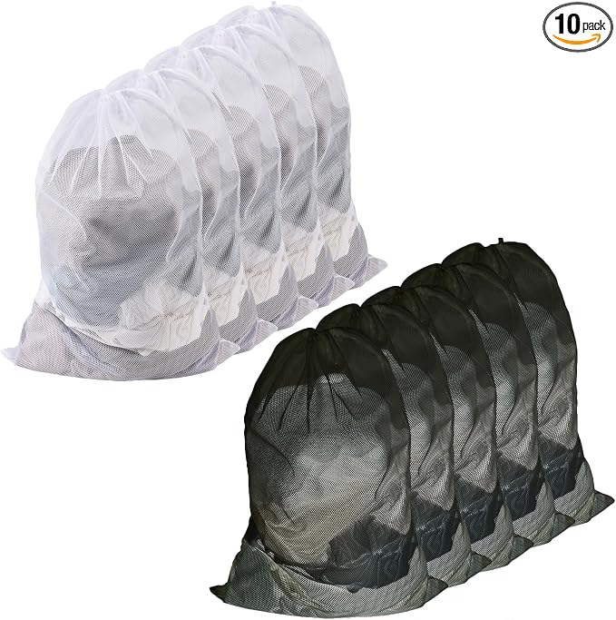 10-Pack Mesh Laundry Bags, 24 × 36 Inch Heavy-Duty Drawstring Mesh Bag Set – by Foivieide