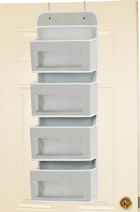 Simple Houseware 4 Clear Window Pocket Over Closet Door Storage Hanging - Image 7