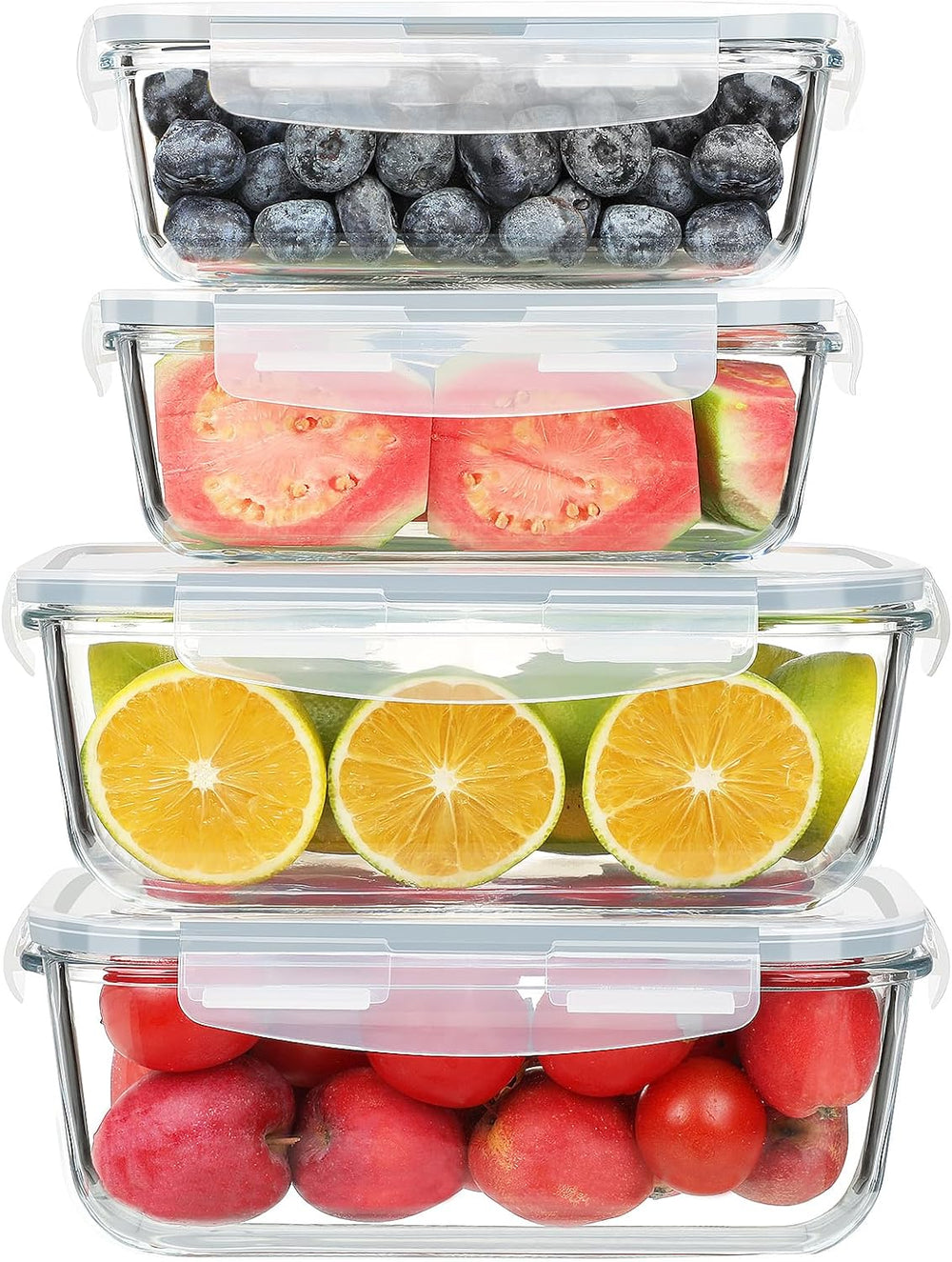 4 Pack 63oz+27oz Large Glass Food Storage Containers Set with Lids