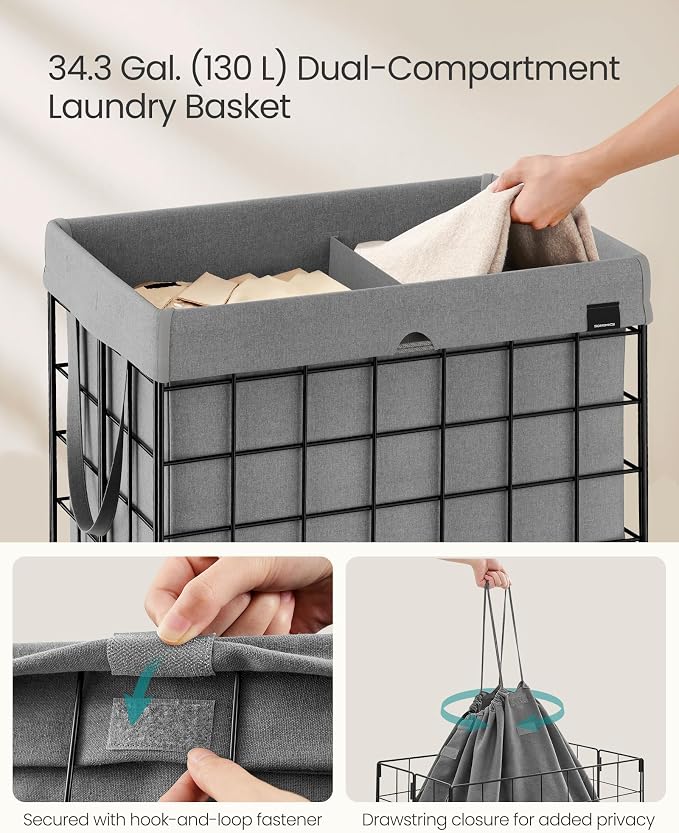 SONGMICS Laundry Hamper, 34.3 Gal. Laundry Basket, Collapsible Clothes Hamper - Image 3