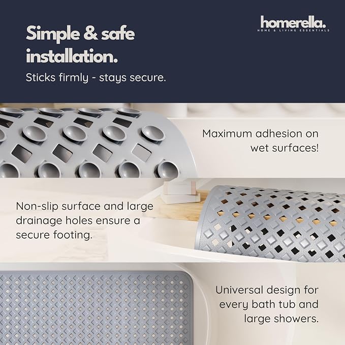 homerella® Bathtub Mat Non Slip 35x16, Incl. Hooks - Image 4