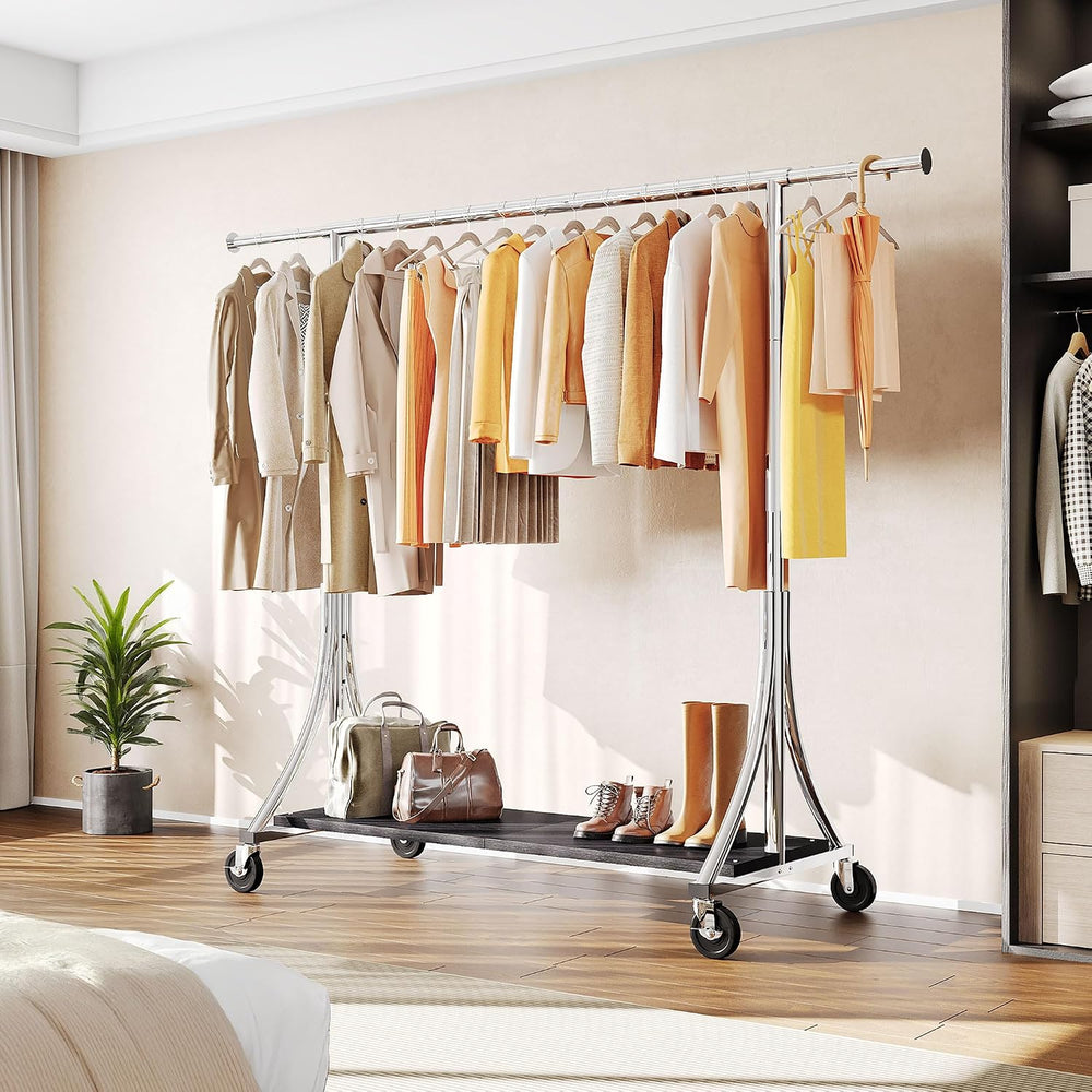 HOKEEPER Clothes Rack with Wood Shelves Load 500LBS Height Adjustable