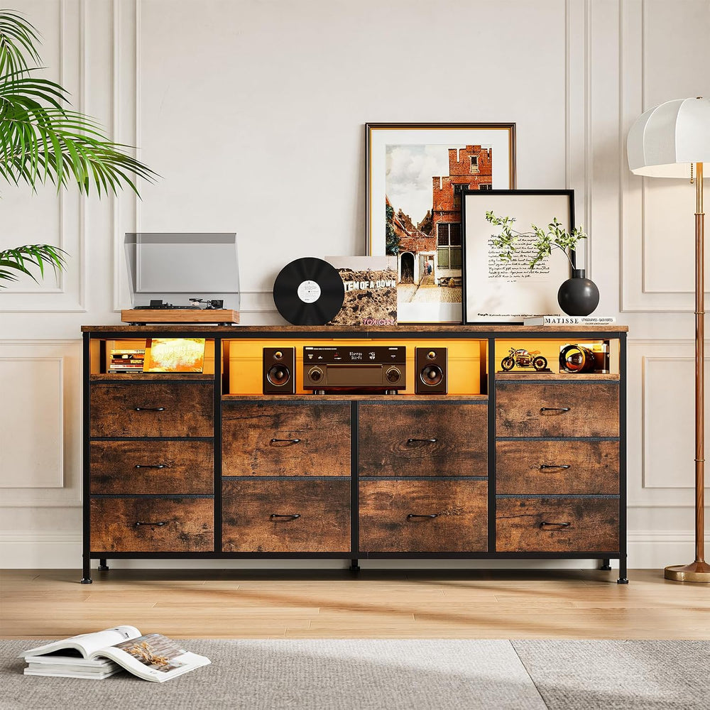 Garvee Dresser for Bedroom with LED Lights & Power Outlets, 63 Inch TV St...