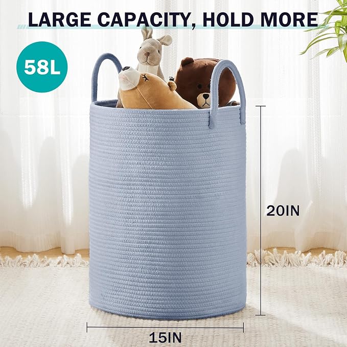 YOUDENOVA Laundry Hamper Basket, Woven 58L Tall Laundry Basket - Image 3