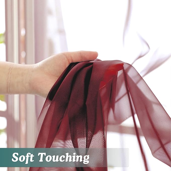 Chyhomenyc Burgundy Sheer Curtains 63 Inches Long 2 Panels Set, Light Filtering - Image 6