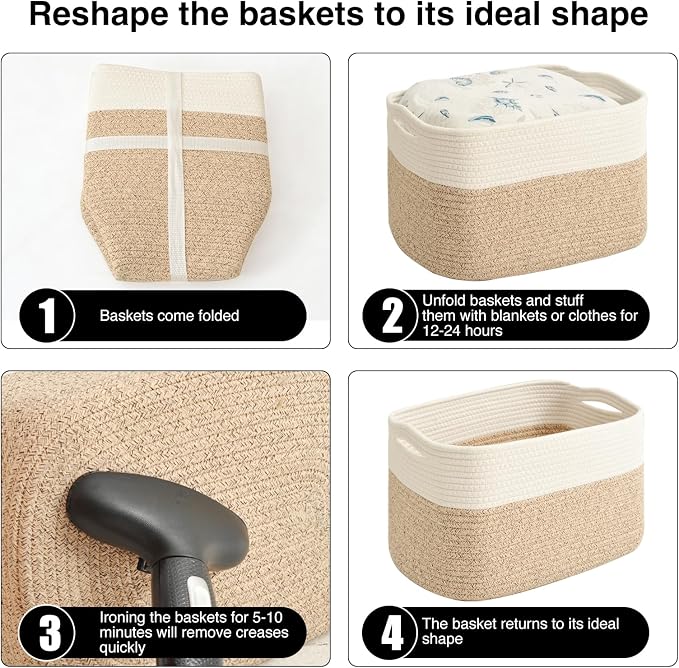 Storage Baskets for Organizing & Shelves, Woven Cotton Rope Organization ...