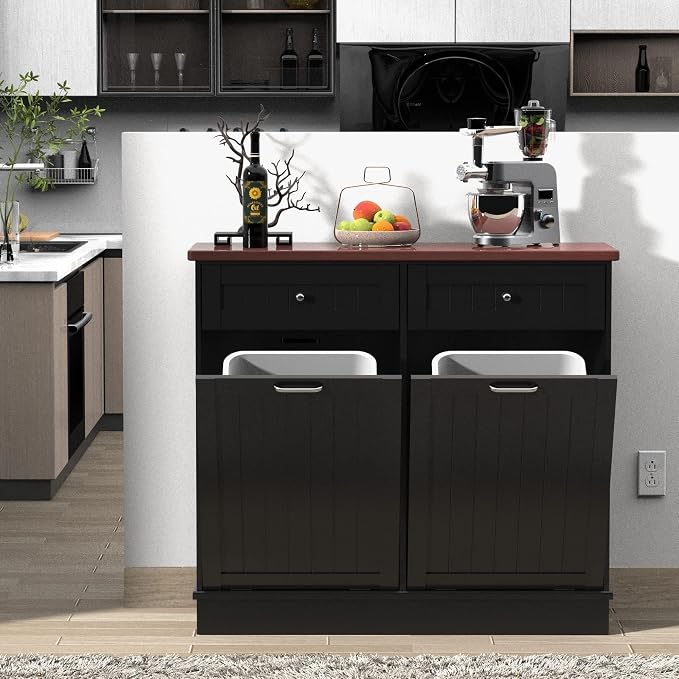 Betterhood Tilt Out Trash Cabinet 10 Gallon Wooden Free Standing Laundry Sorter - Image 2