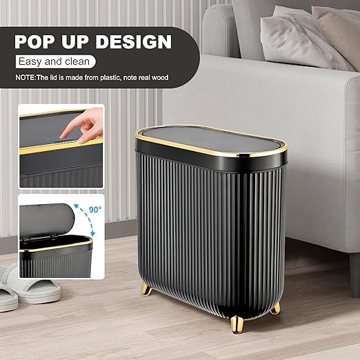 Bathroom Trash Can with Lid 3.1 Gallon Narrow Trash Can Small Plastic Trash Bin - Image 4