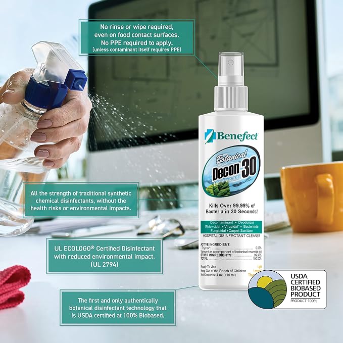 Benefect Botanical Decon 30 Disinfectant Cleaner, 4 oz. Spray Bottle, Light - Image 4