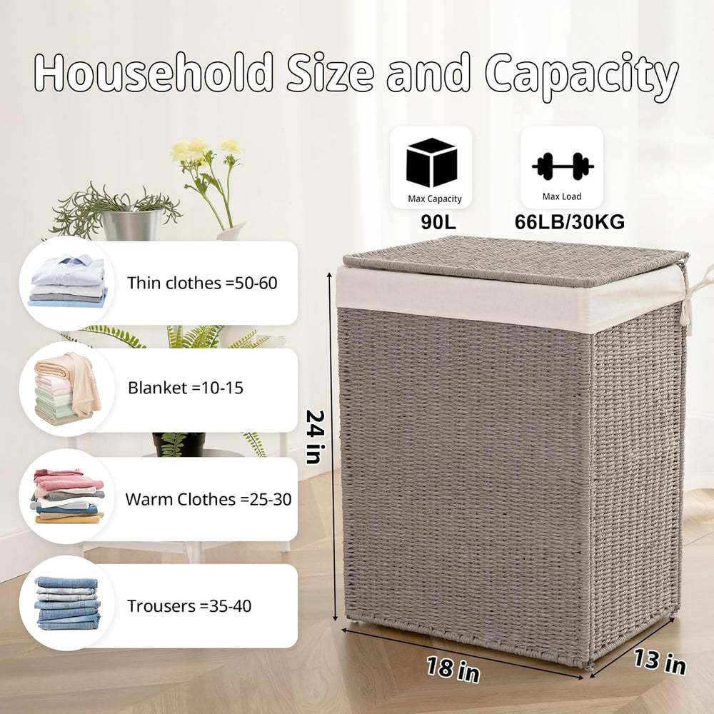 OIAHOMY Laundry Hamper with Lid, 90L(23.8 Gal) Large Wicker Laundry Basket fo...