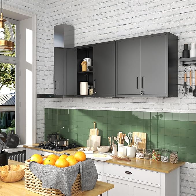 Garage Wall Cabinet with Doors and Shelves, Metal Wall Mounted Storage Cabinet - Image 6