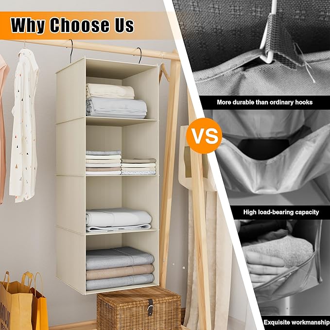 Hanging Closet Organizer, Easy Mount Foldable 4-Shelf Hanging Closet Wardrobe - Image 8