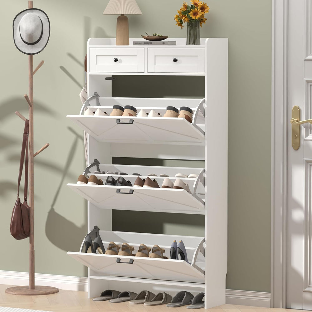 Thacuok Shoe Cabinet with 3 Flip Drawers & 2 Storage Drawers, Rustic Farm...