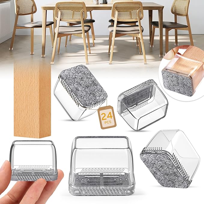 24PCS Rectangular Chair Leg Floor Protectors, Furniture Sliders, Non-Slip Felt by Indemo