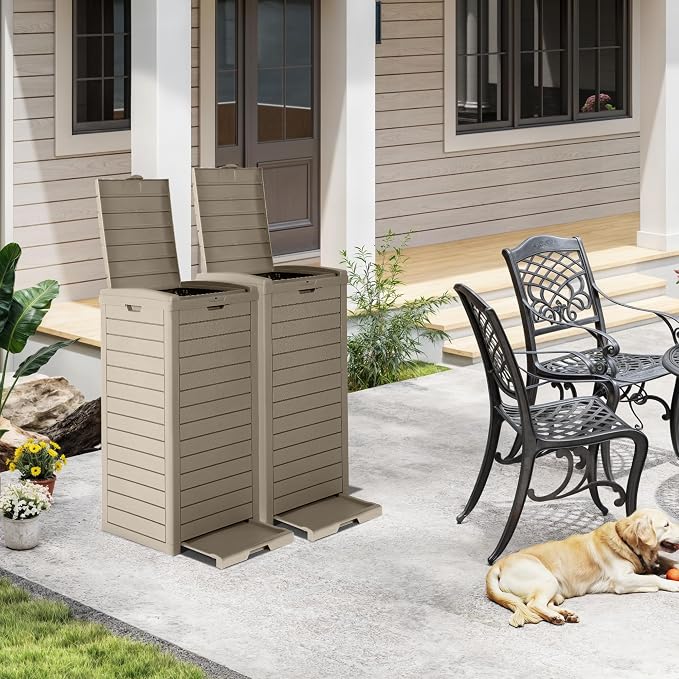 DWVO 38 Gallon Large Outdoor Trash Can, Waterproof Resin Hideaway Garbage Bin - Image 6