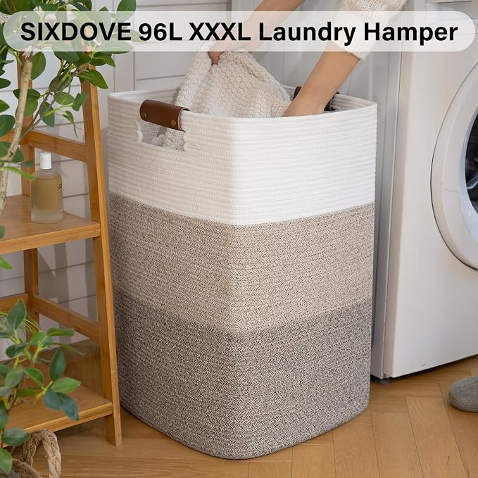 Laundry Hamper 96L Extra Large Laundry Basket, Woven Blanket Basket, Cotton - Image 2