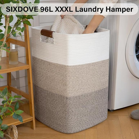 Laundry Hamper 96L Extra Large Laundry Basket, Woven Blanket Basket, Cotton - Image 2
