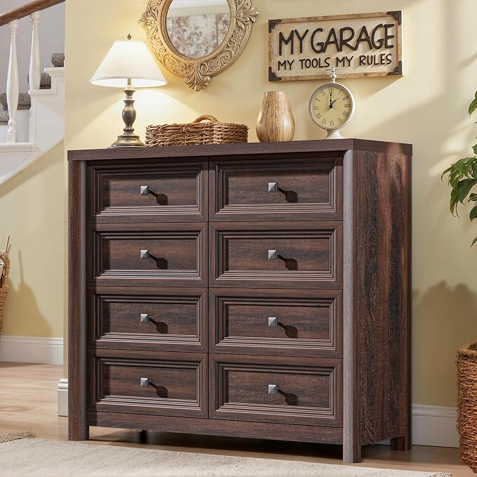 Farmhouse 8 Drawer Dresser for Bedroom, 43.3" Wide Dresser TV Stand, Storage by StandifurnoFurniture