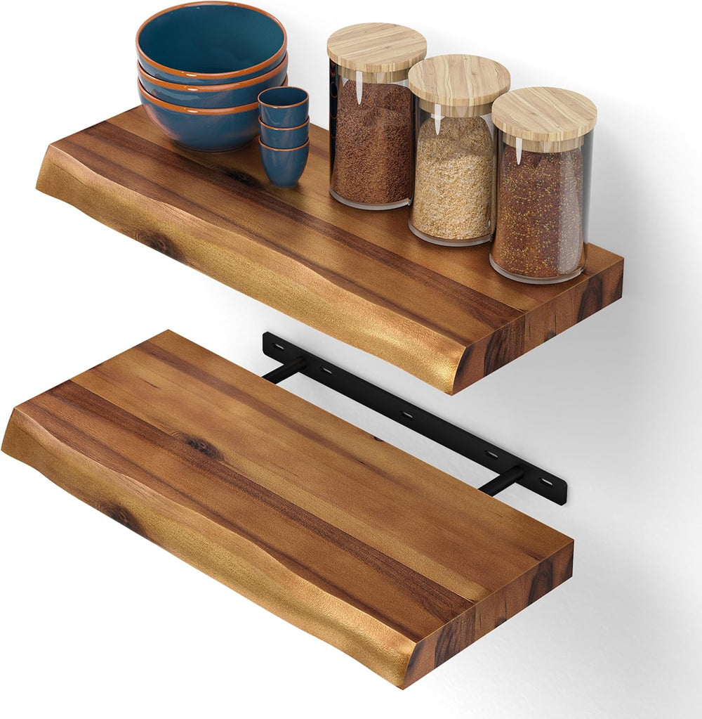 BATODA 17” Live Edge Floating Shelves, Wooden Floating Shelves Set of 2 Pcs