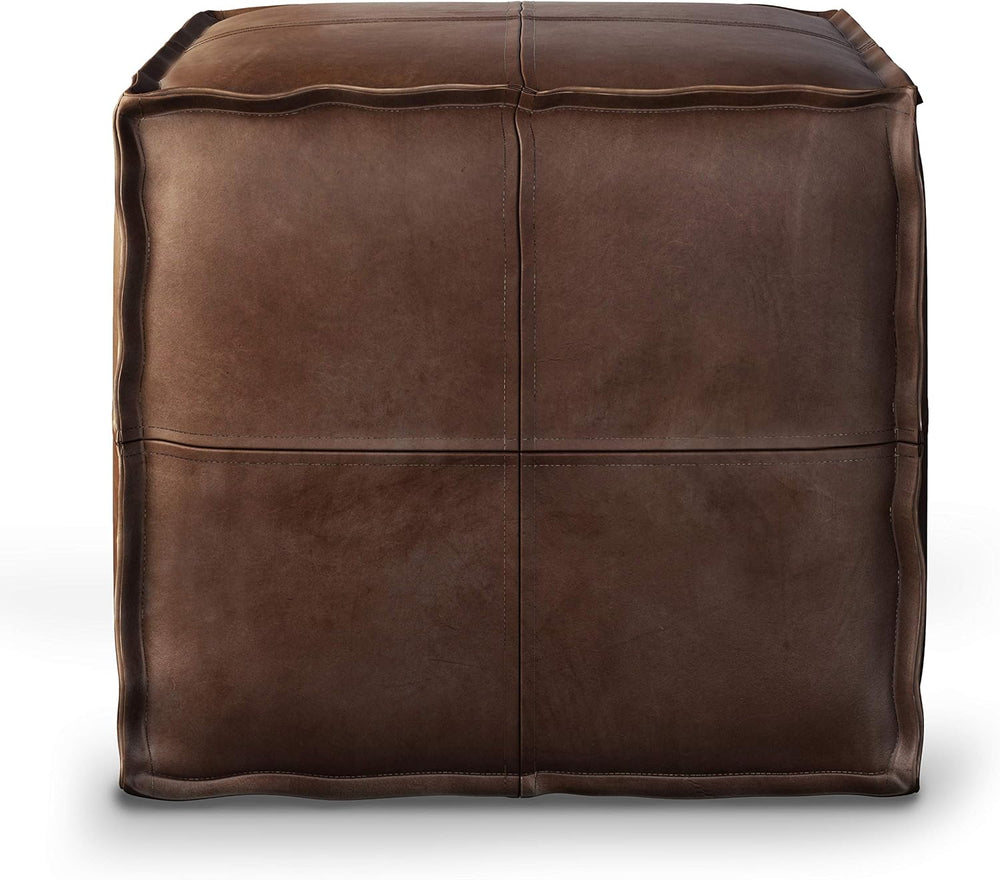 SIMPLIHOME Brody 18" Wide Square Pouf in Distressed Dark Brown Faux Leather