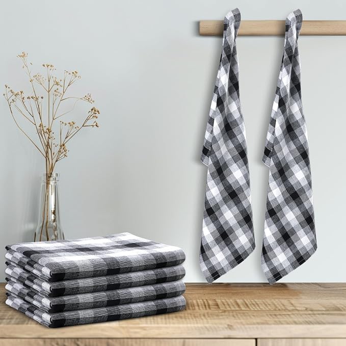 Kitchen Towels Set of 6 Black/White Checks 20x30 Inches 100% Cotton Highly - Image 2