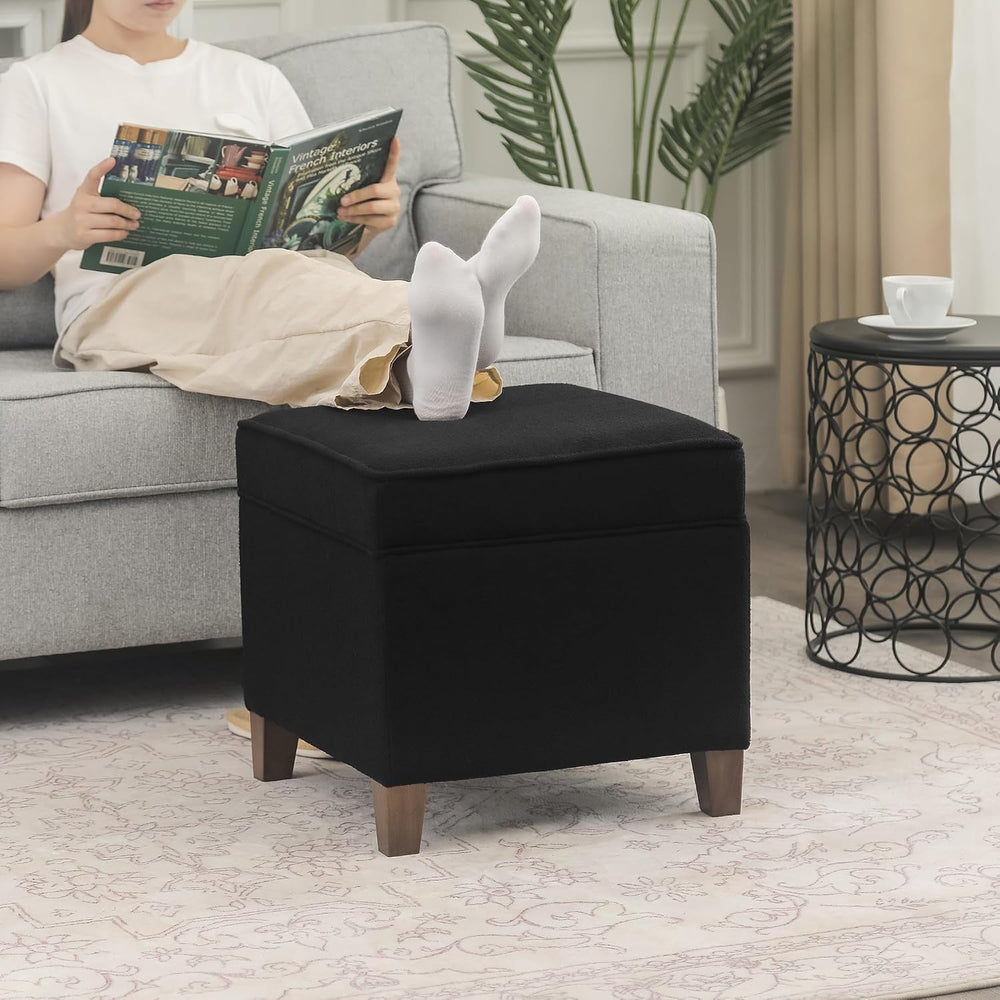 Adeco 17.5" Square Fabric Ottoman with Storage - Upholstered Cotton Line...