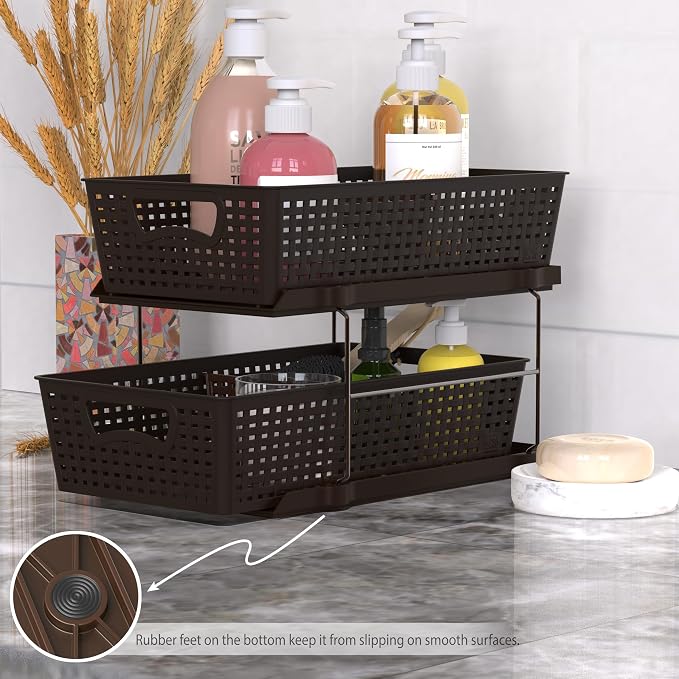 Simple Houseware 2 Tier Bathroom Organizer Tray Pull-Out Sliding - Image 3