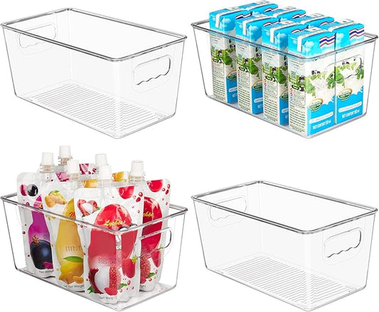 YIHONG Clear Plastic Storage Bins, 4 Pack Small Pantry Organizer Bins by YIHONG