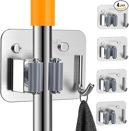4 Pack Stainless Steel Mop and Broom Holder Wall Mount by Unknown