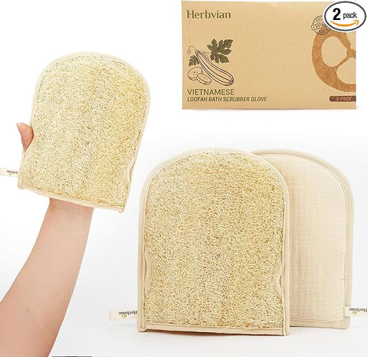 Premium Vietnamese Natural Loofah Gloves – Exfoliating Body Scrubber Mitts by Herbvian