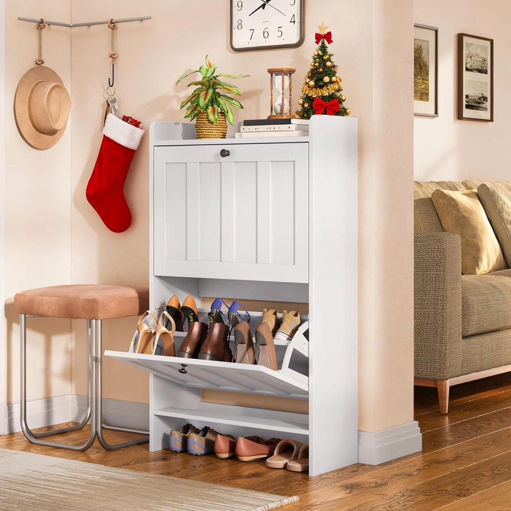Gizoon Shoe Cabinet with 2 Flip Drawers, White