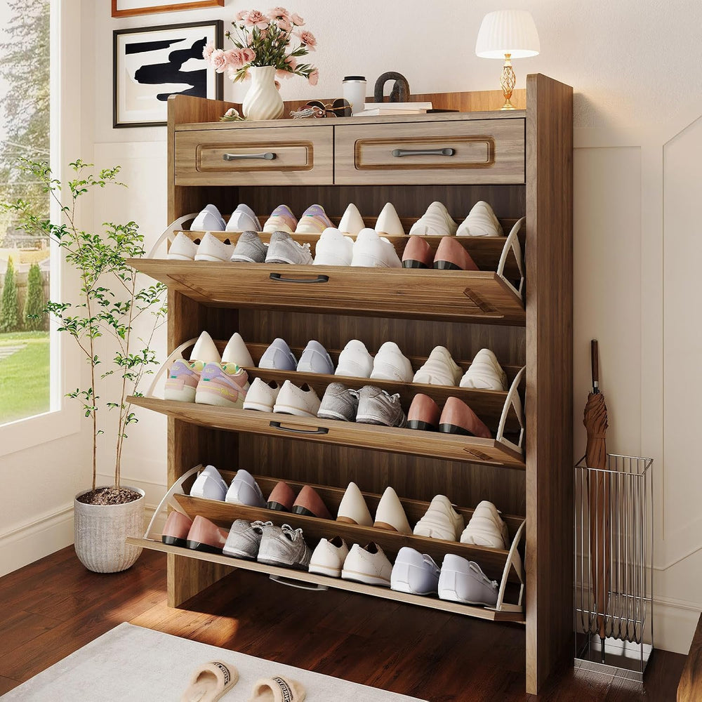 Lakifun Narrow Shoe Organizer Cabinet with 3 Large Flip Drawers & 2 Stora...