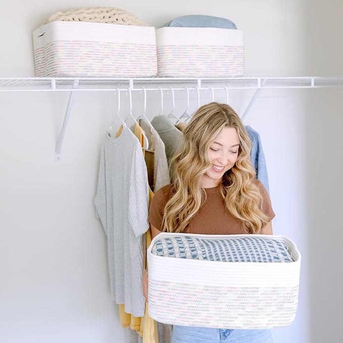 NaturalCozy Storage Baskets 16.8”x13”x7.6” Cotton Rope Woven Baskets - Image 4
