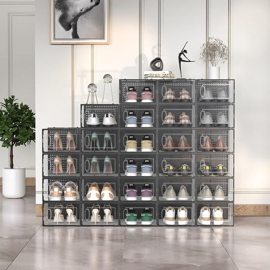 12 Pack X-Large Modular Clear Plastic Stackable Shoe Storage Organizer - Image 2