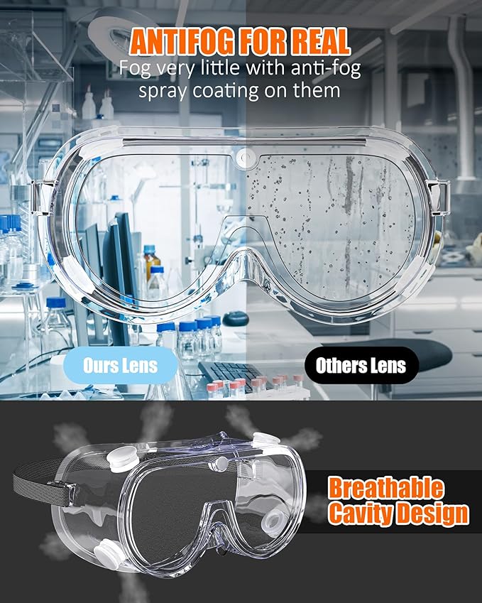 Anti-Fog Indirectly Vented Lab Safety Goggles Over Glasses - Image 2