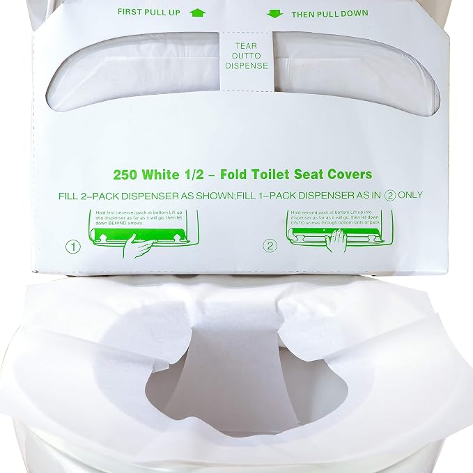 Biodegradable Half-Fold Toilet Seat Covers 250Pk. Self-Flushing, Disposable by Pro-Grade+Cleaning+Supplies