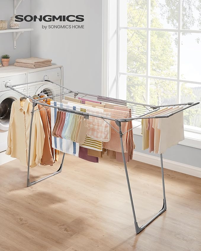 SONGMICS Clothes Drying Rack Foldable, Gullwing Laundry Drying Rack, - Image 2