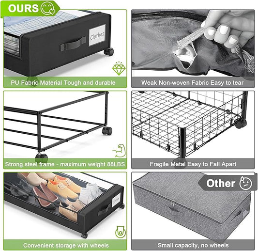 Under Bed Storage with Wheels, Underbed Storage Bins, XXL 60L Rolling Metal - Image 2