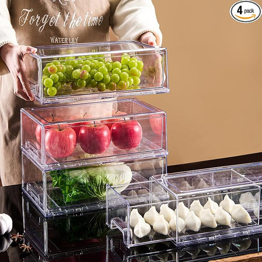 PeJeyiee 4 Pack Clear Stackable Refrigerator Organizers and Storage Drawers by Unknown