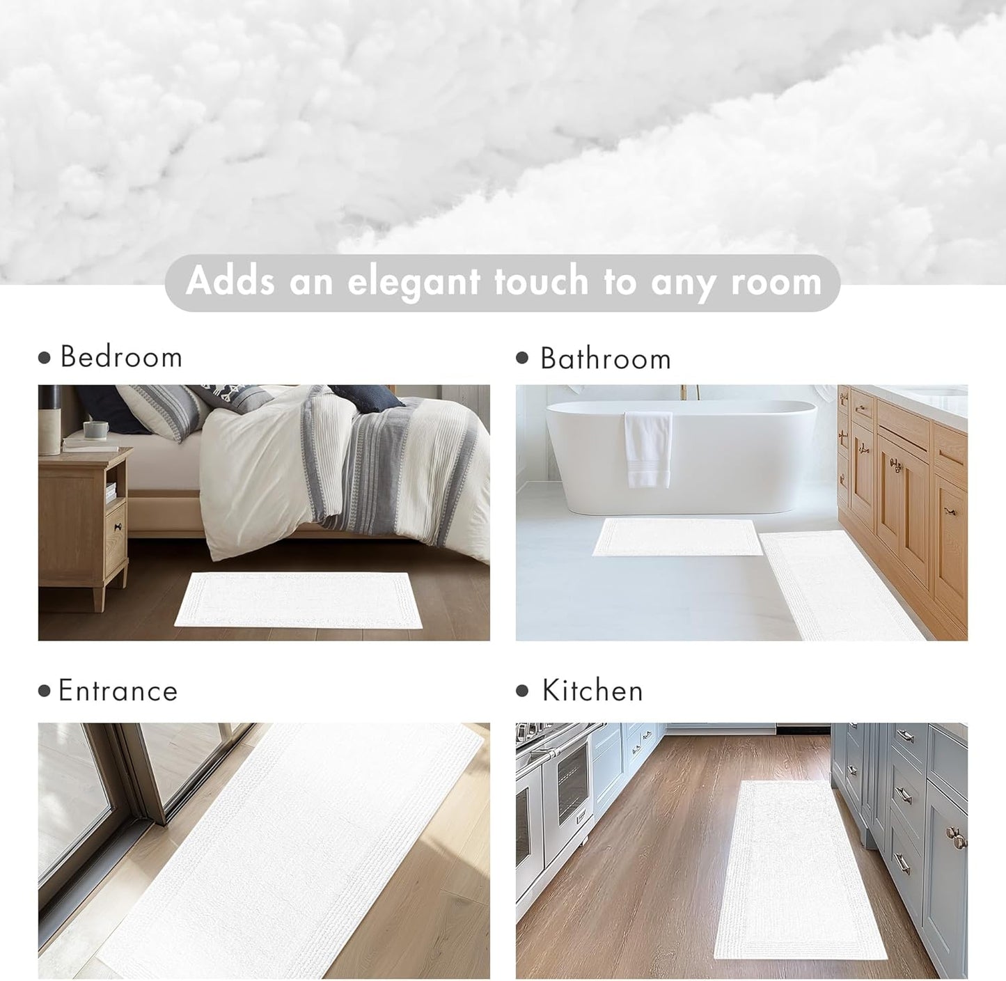 Madison Park Splendor Reversible 100% Cotton Tufted Bathroom Rug-3000 GSM Hotel Quality Luxurious Plush Medium Pile Bath Mat Absorbent, Quick Dry, Shower Room Décor, 21x34, White