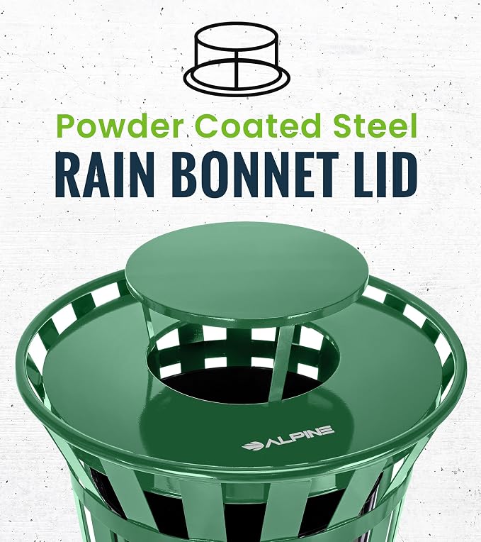 Alpine Industries Outdoor Metal Waste Receptacle Rain Bonnet Lid - Image 4