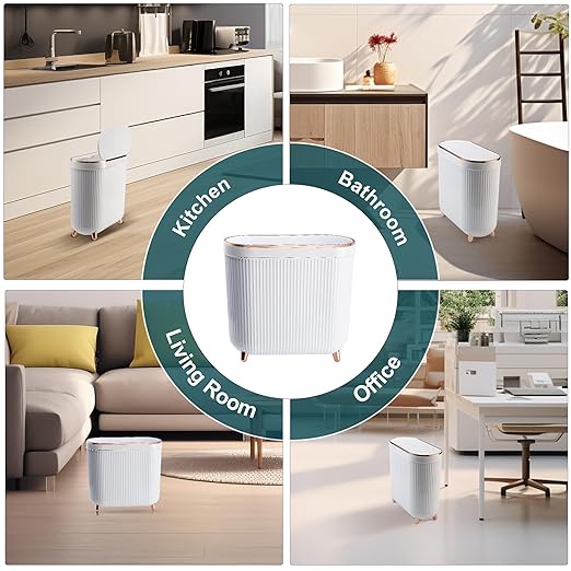 Bathroom Trash Can with Lid 3.2 Gallon Narrow Trash Can Small Plastic Trash Bin - Image 5