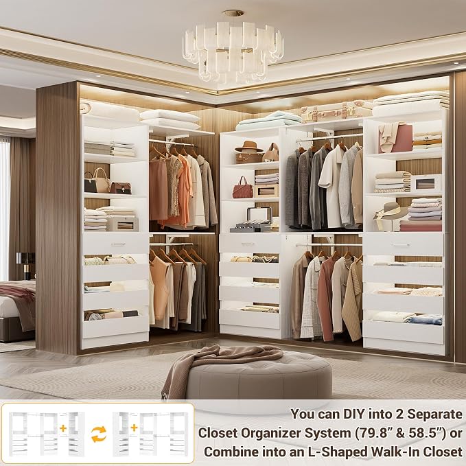 Aheaplus Closet System Set of 3, 138.5" Wood Closet Organizer System Tower - Image 2