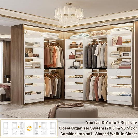 Aheaplus Closet System Set of 3, 138.5" Wood Closet Organizer System Tower - Image 2